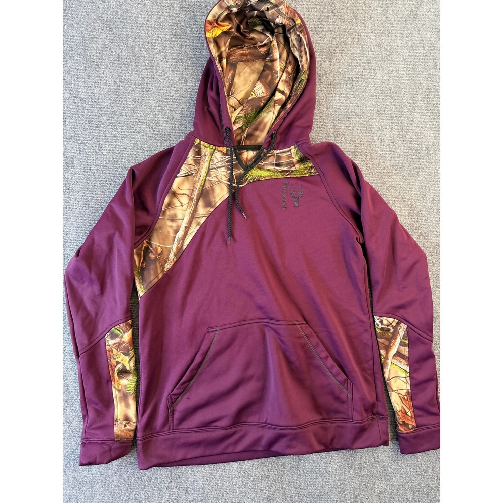 Huntworth Mens Hoodie L Maroon Camo Realtree Pullover Hunting‎ Outdoor
